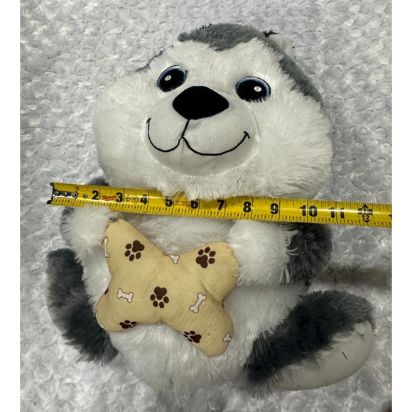 Goffa Husky Dog Plush Stuffed Animal Puppy Gray White 16" Holding Bone - Picture 5 of 6